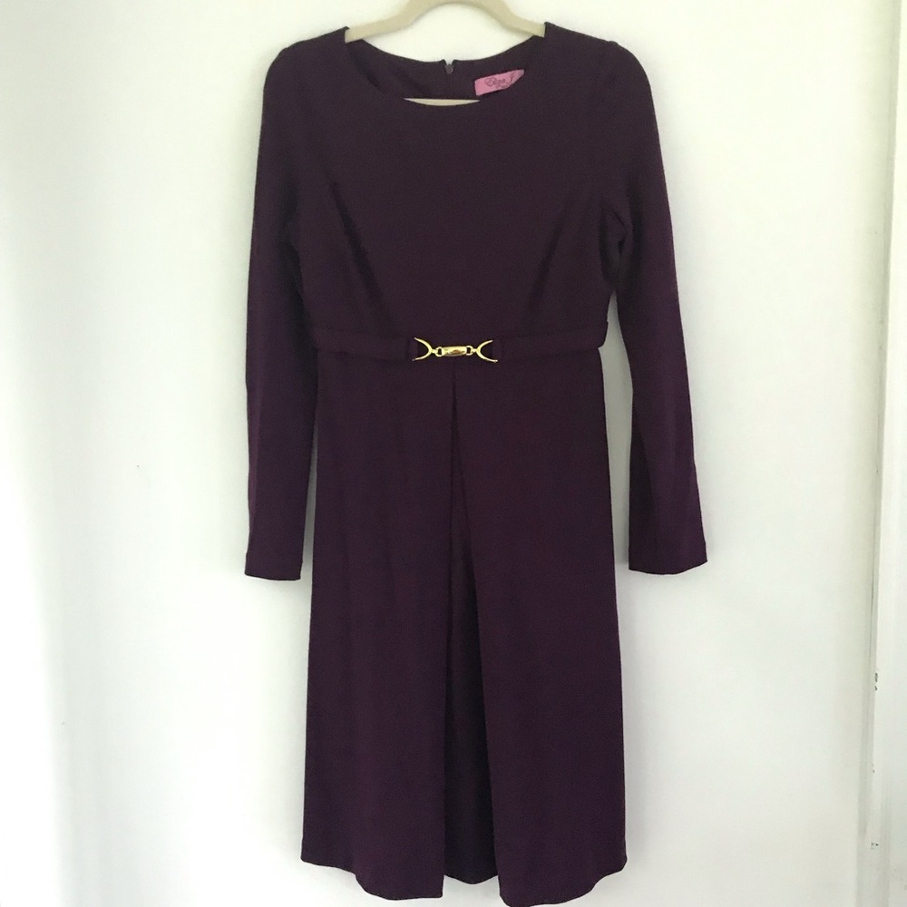 Eliza J Women's Plum Long Sleeve Belted A-Line Dress 4